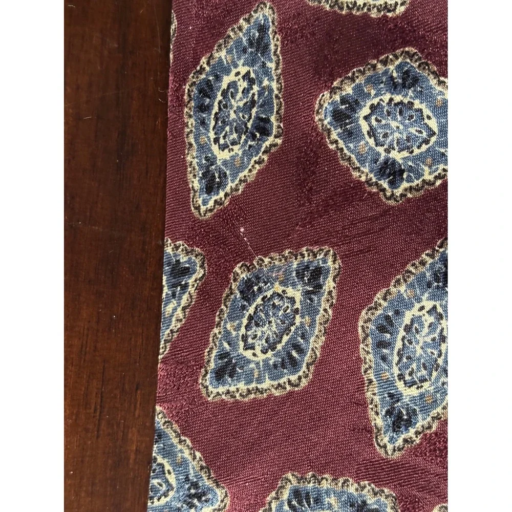 Gitman Bros for MUSA Men's Silk Neck Tie Maroon Blue Diamond Pattern USA Vintage